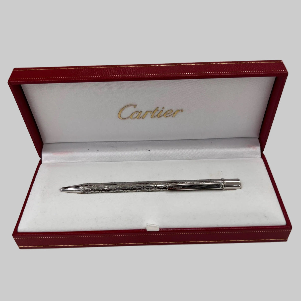 CARTIER Penna vintage a sfera "Santos" in palladio argentato con box