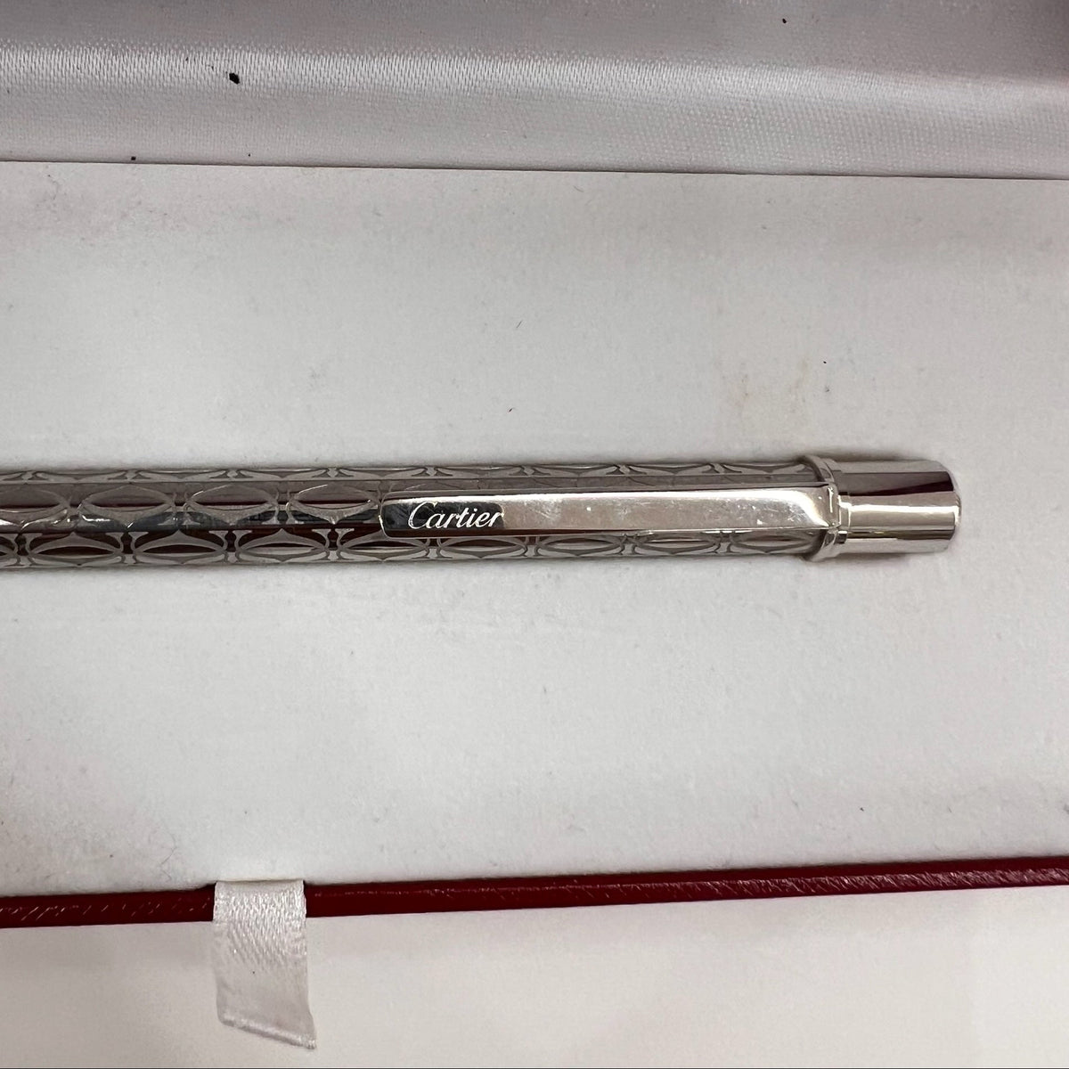 CARTIER Penna vintage a sfera "Santos" in palladio argentato con box