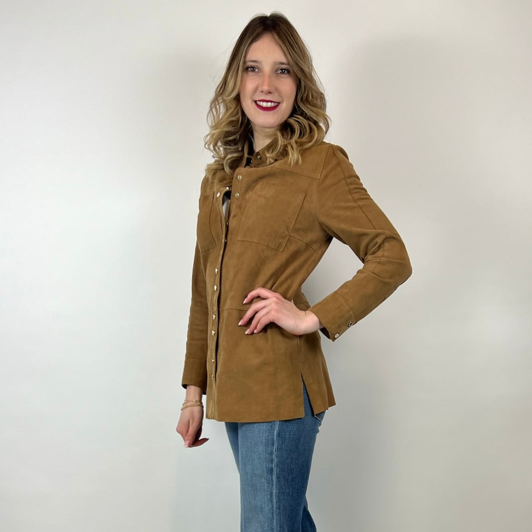 PINKO Giacca camicia scamosciata biscotto