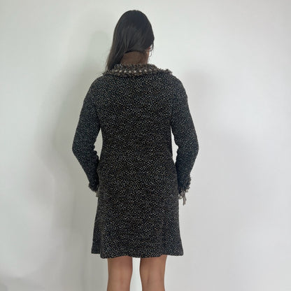 MORESI Cappotto in maglia di lana mista tweed marrone