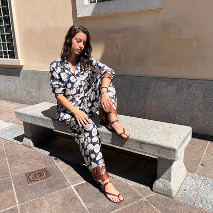 WEEKEND MAX MARA Completo in seta fiorato blu e bianco