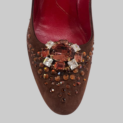 CESARE PACIOTTI Scarpa decollété in pelle scamosciata marrone e decoro centrale
