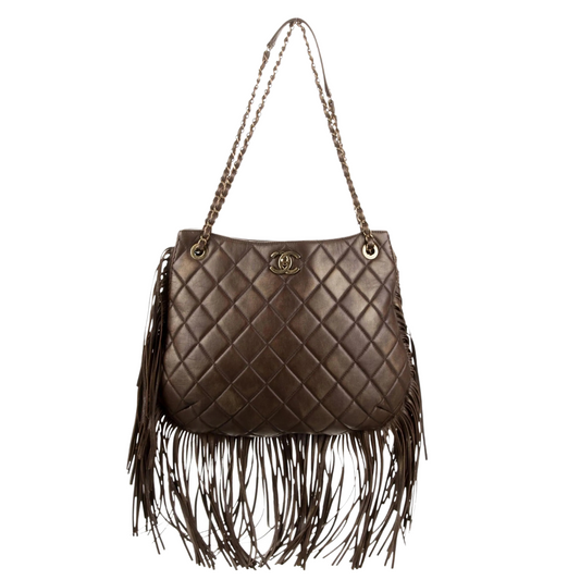 CHANEL Borsa marrone a spalla Paris Dallas Metièrs D'Art con frange 