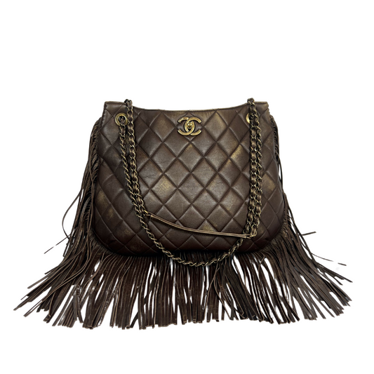 CHANEL Borsa marrone a spalla Paris Dallas Metièrs D'Art con frange 