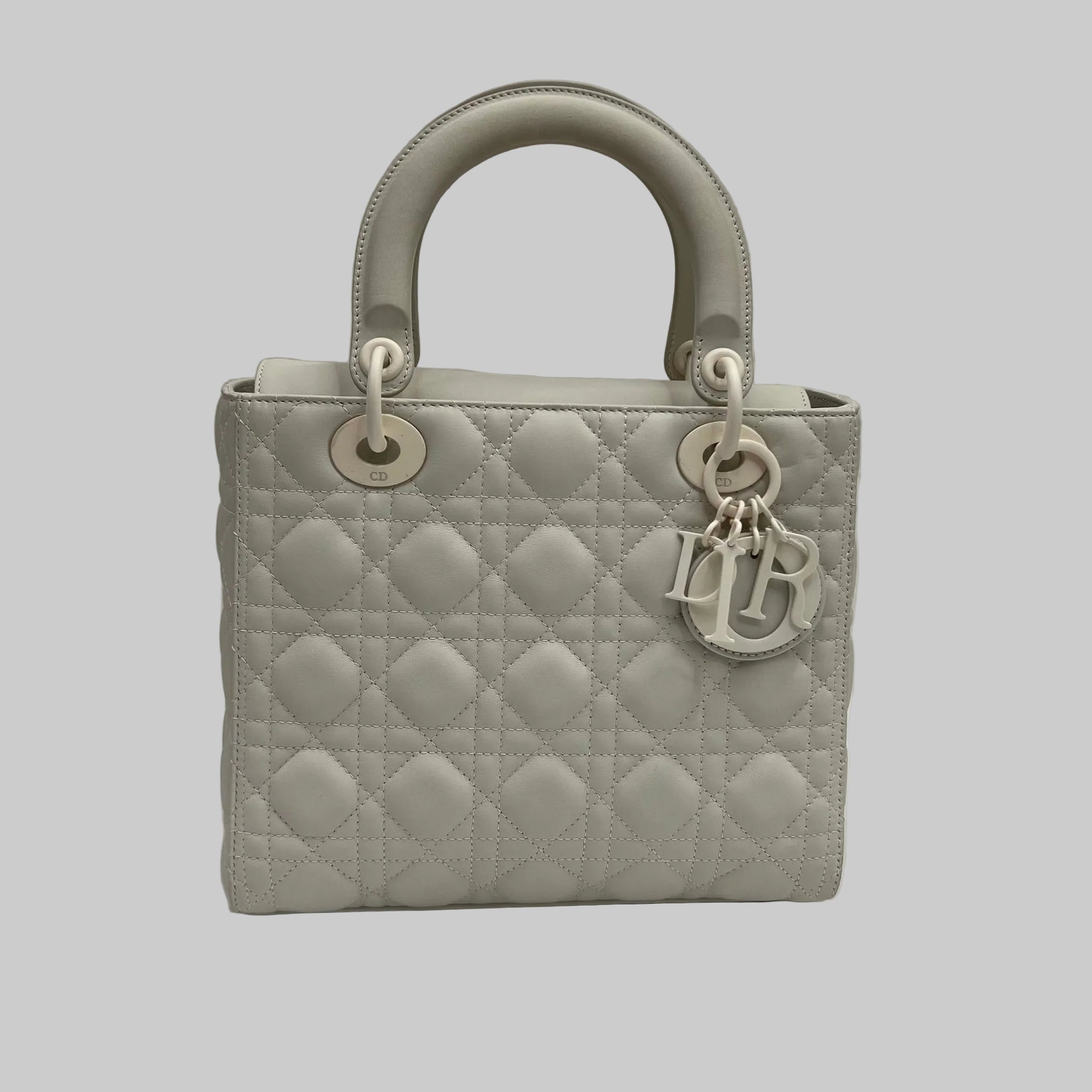 CHRISTIAN DIOR Borsa Lady Dior media bianco latte ultra opaca 