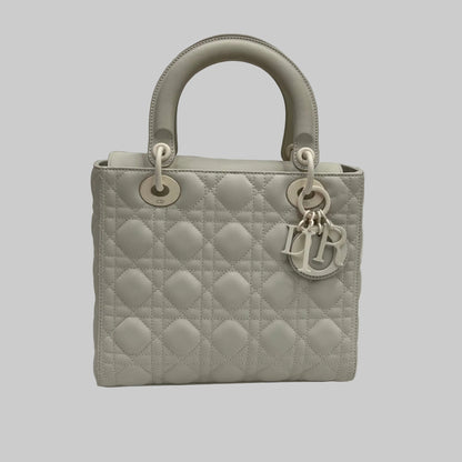 CHRISTIAN DIOR Borsa Lady Dior media bianco latte ultra opaca 