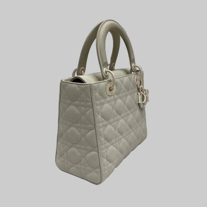 CHRISTIAN DIOR Borsa Lady Dior media bianco latte ultra opaca 