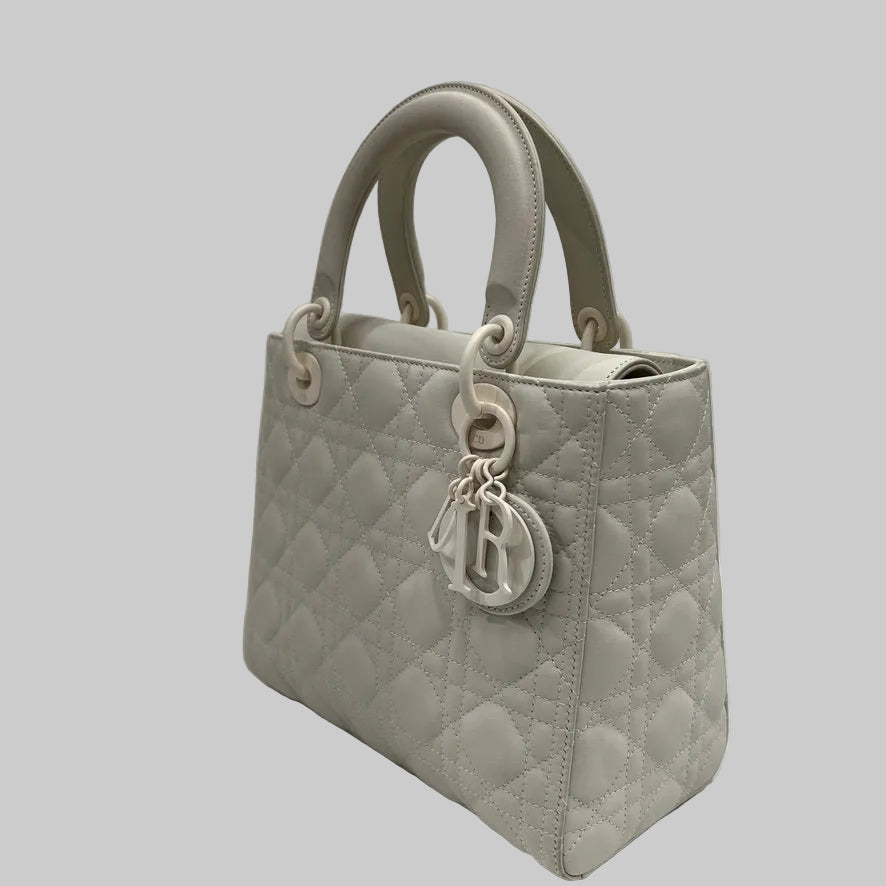 CHRISTIAN DIOR Borsa Lady Dior media bianco latte ultra opaca 