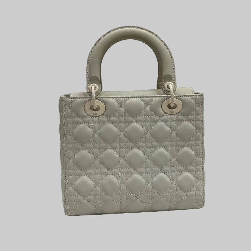 CHRISTIAN DIOR Borsa Lady Dior media bianco latte ultra opaca 