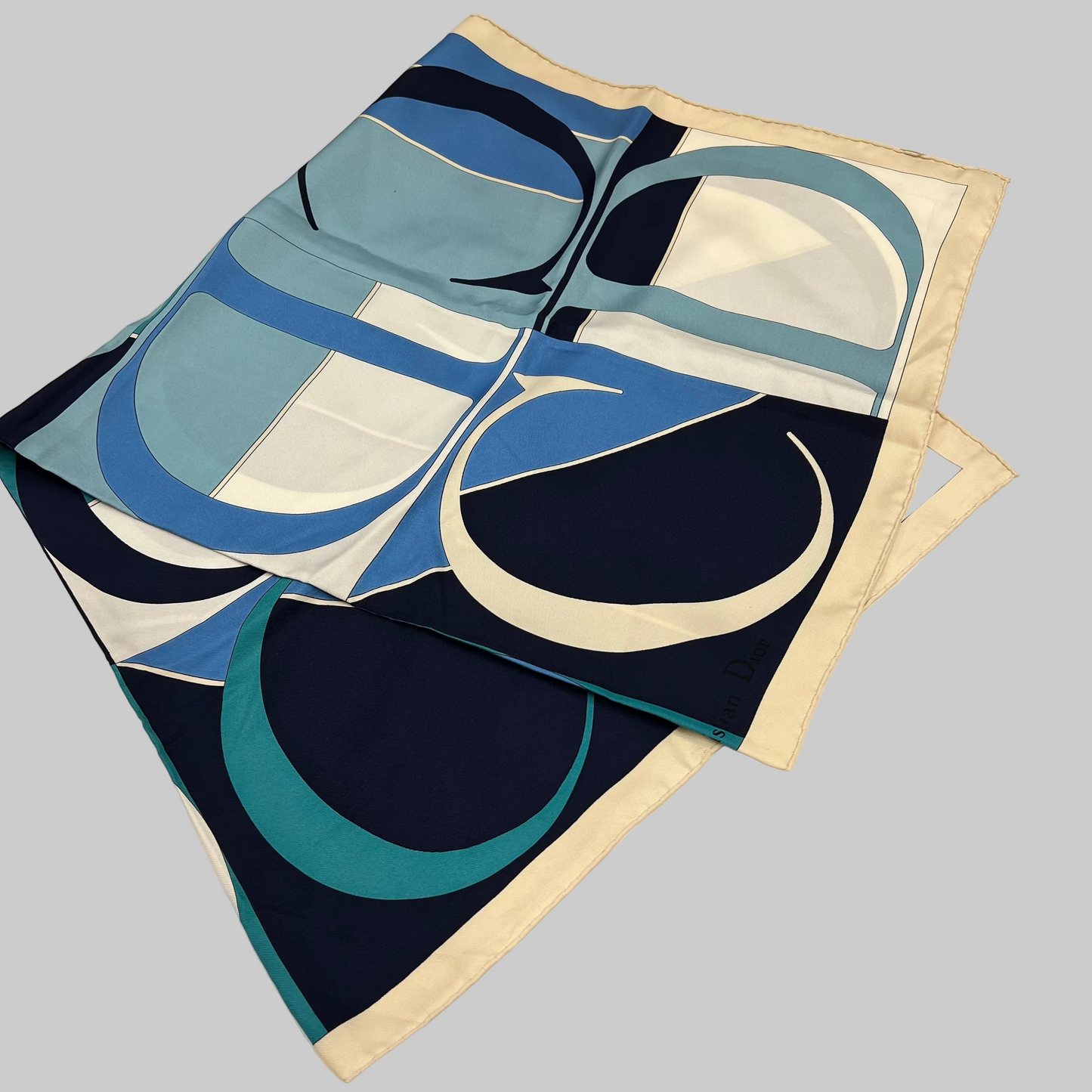 CHRISTIAN DIOR Foulard seta carré toni bianco azzurro blu