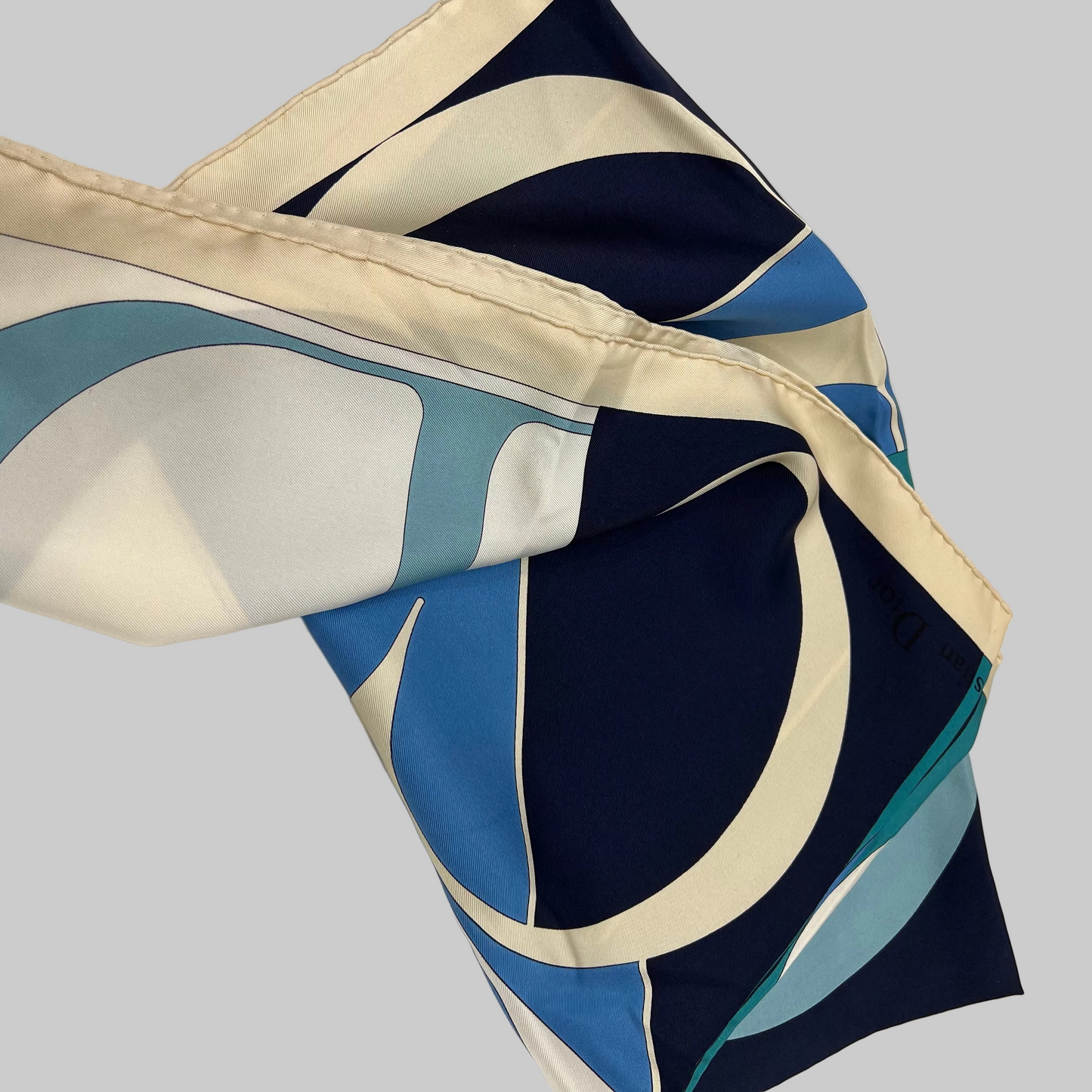 CHRISTIAN DIOR Foulard seta carré toni bianco azzurro blu