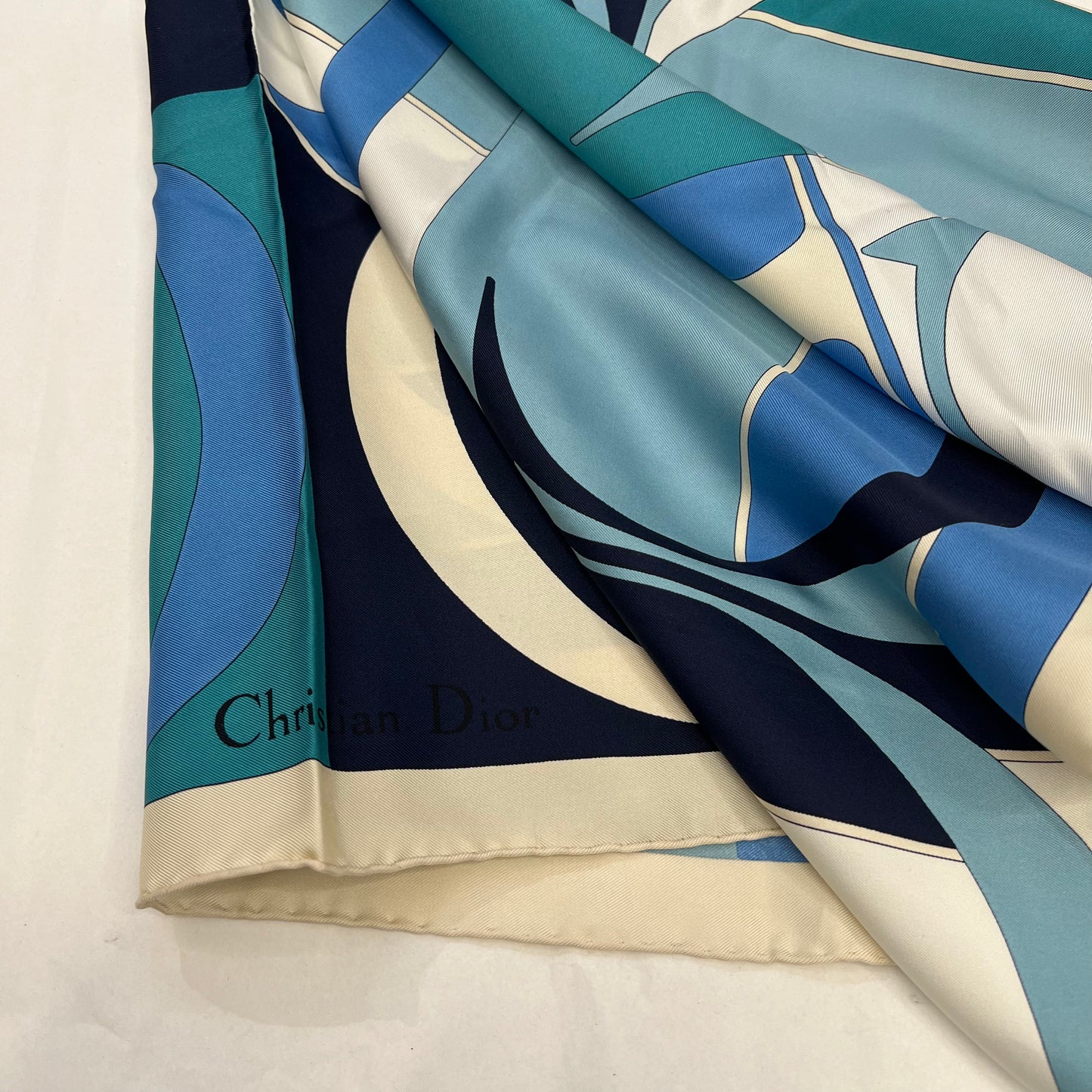 CHRISTIAN DIOR Foulard seta carré toni bianco azzurro blu