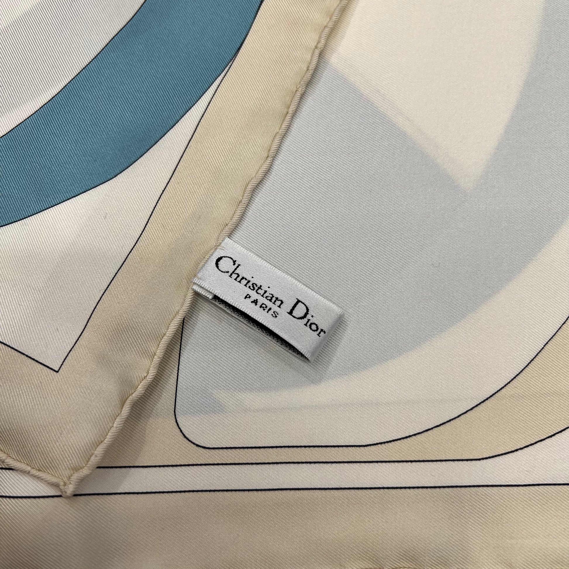 CHRISTIAN DIOR Foulard seta carré toni bianco azzurro blu