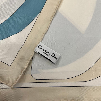 CHRISTIAN DIOR Foulard seta carré toni bianco azzurro blu