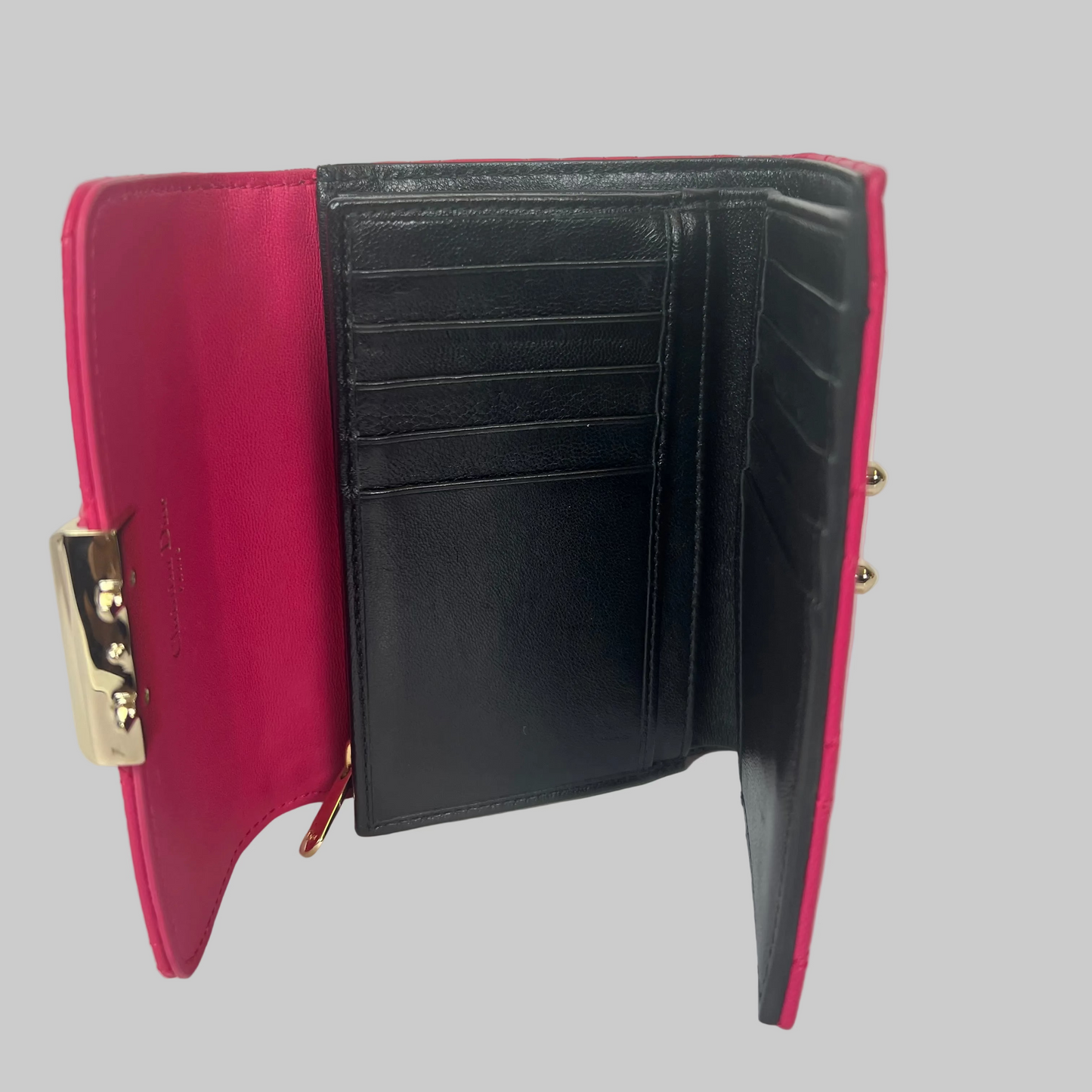 CHRISTIAN DIOR Portafoglio in pelle d'agnello Cannage fucsia
