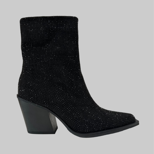 CRISTIN Scarpa stivaletto camperos in tessuto nero con brillantini
