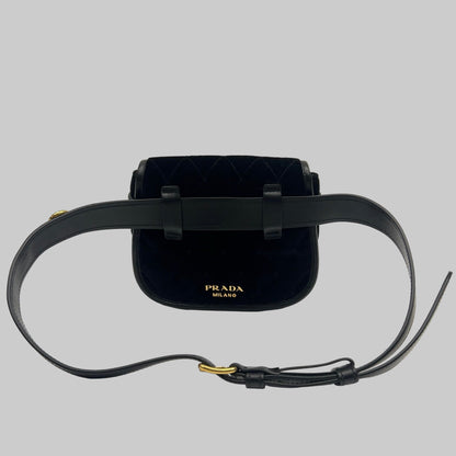 PRADA Borsa marsupio in velluto rasato matelassè nero