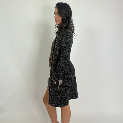 MORESI Cappotto in maglia di lana mista tweed marrone
