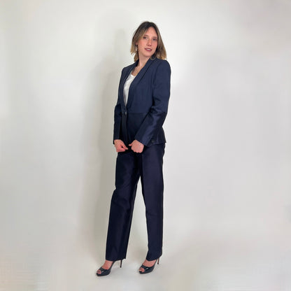 GIORGIO ARMANI Tailleur blu con parti in seta