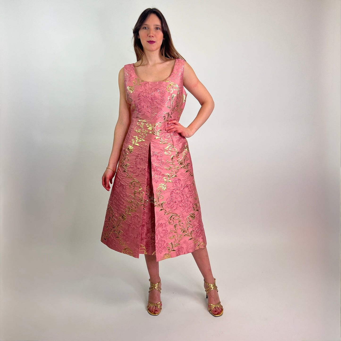 DOLCE & GABBANA Abito damascato rosa e oro