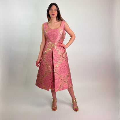 DOLCE & GABBANA Abito damascato rosa e oro