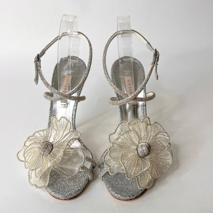 CASADEI Sandali gioiello argento con fiore in tulle