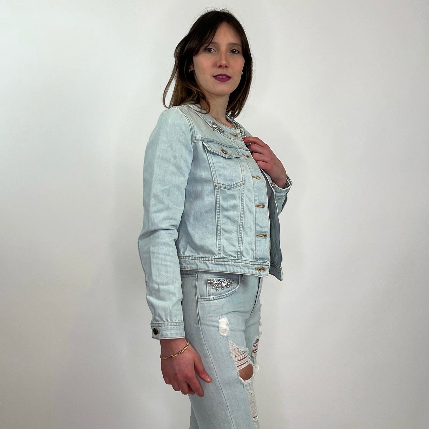 BLUMARINE Giacca in jeans chiara con pietre