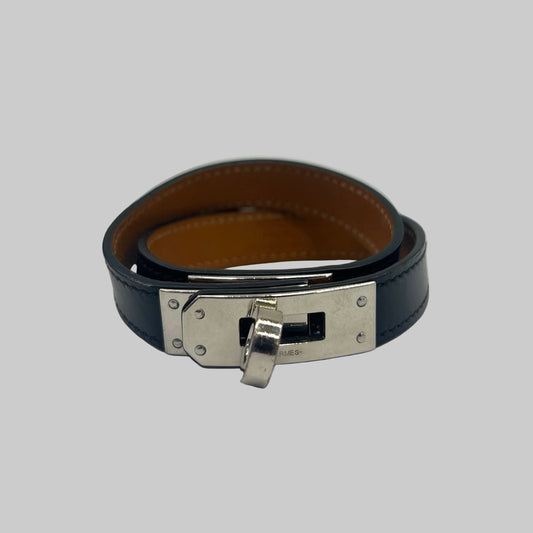 HERMES Bracciale Kelly double tour nero con dettagli argento