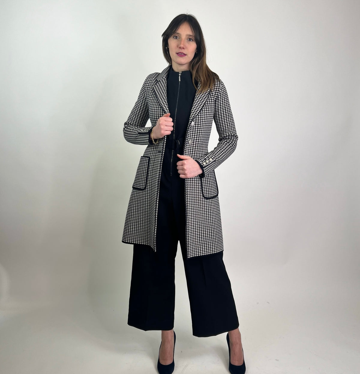 MORESI Cappotto pied de poule blu e bianco