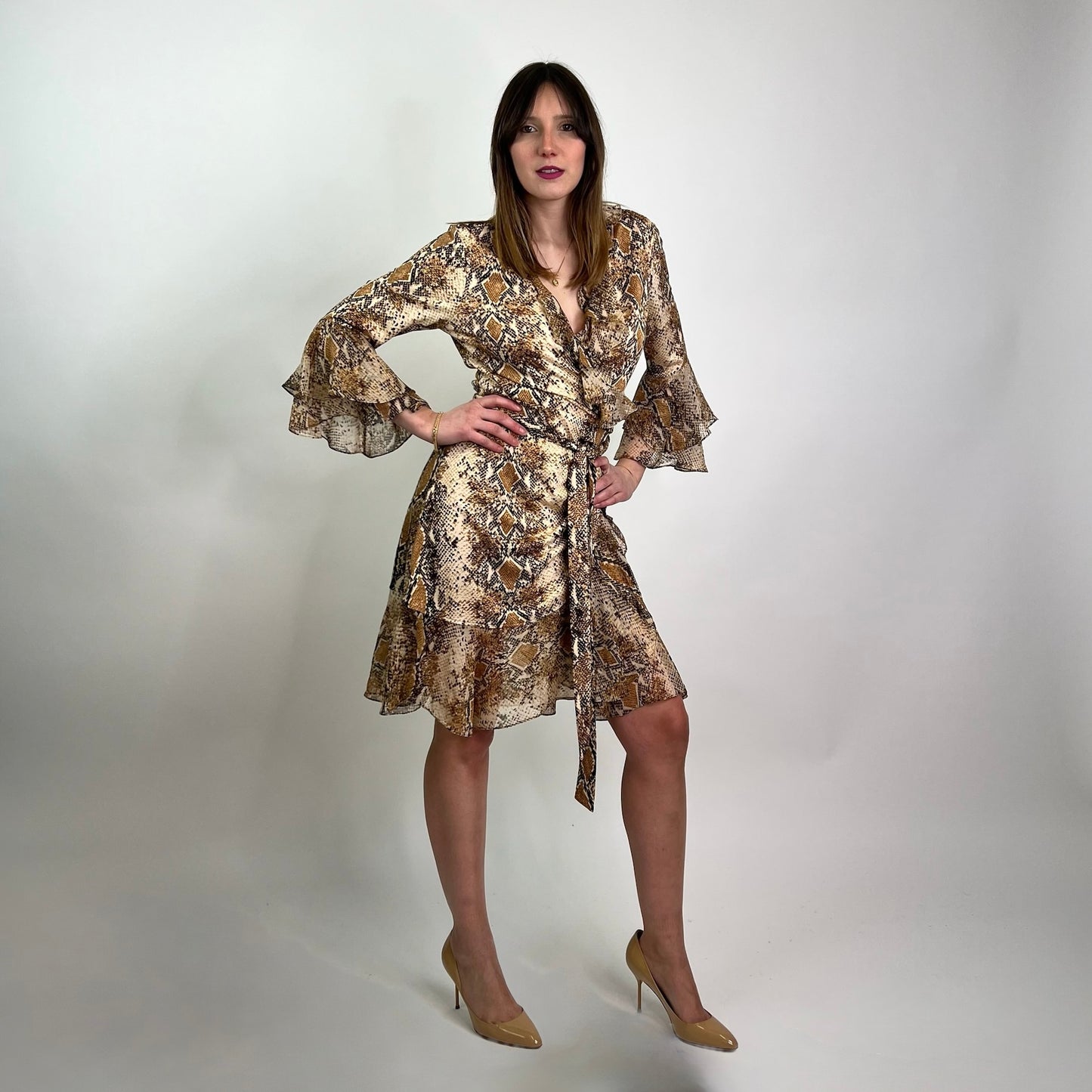 DIANE VON FURSTENBERG Abito a portafoglio stampa pitone 