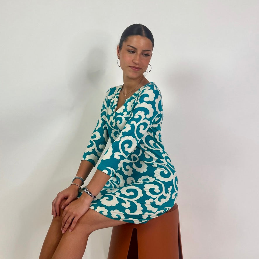 DIANE VON FURSTENBERG Abito turchese con stampa bianca