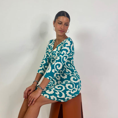 DIANE VON FURSTENBERG Abito turchese con stampa bianca