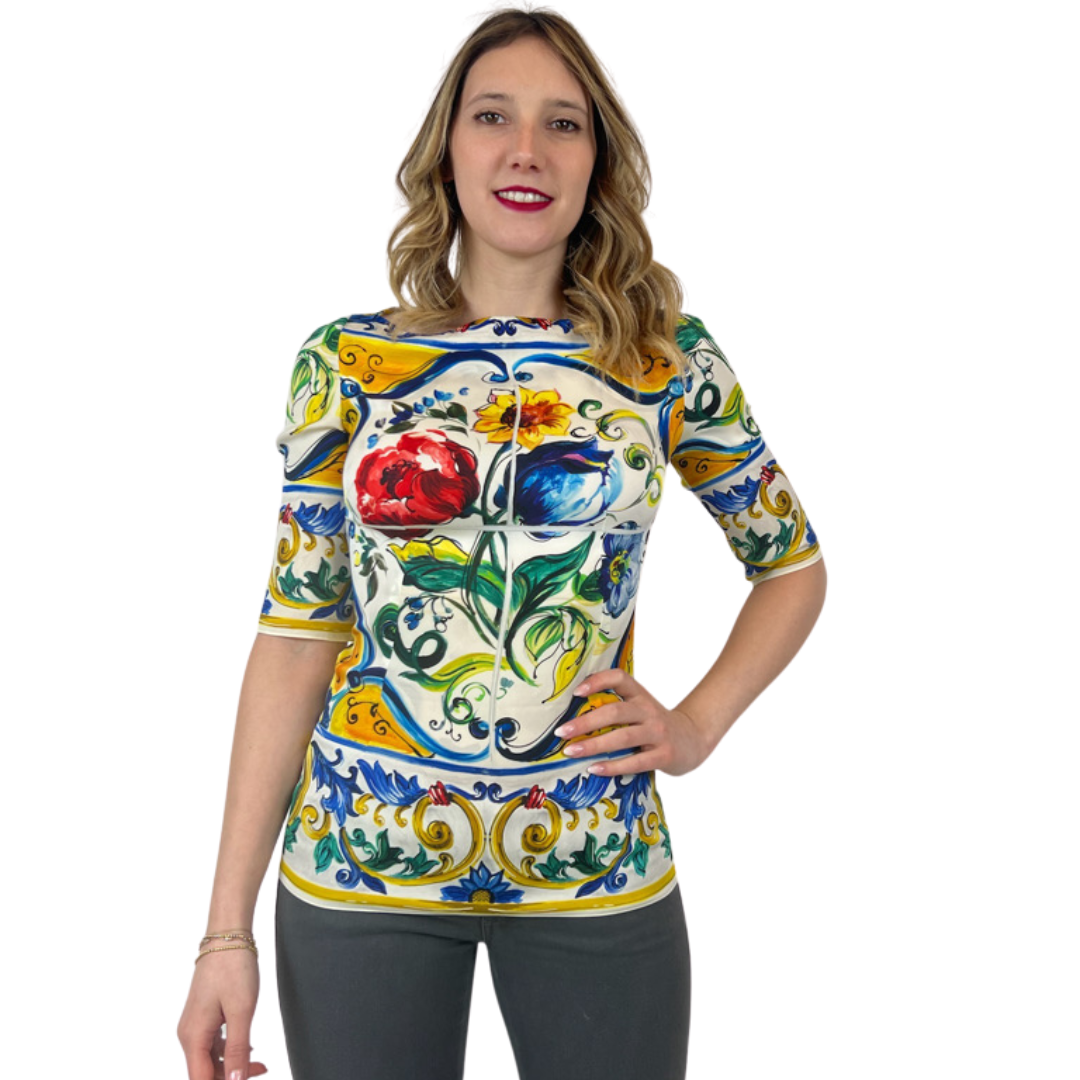 DOLCE & GABBANA Casacca in seta con stampa maioliche