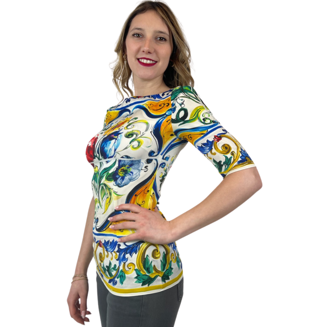 DOLCE & GABBANA Casacca in seta con stampa maioliche
