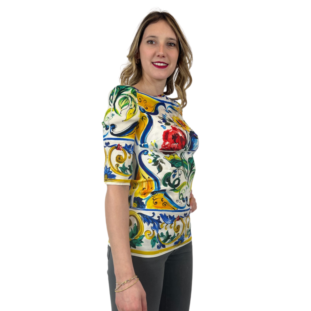DOLCE & GABBANA Casacca in seta con stampa maioliche