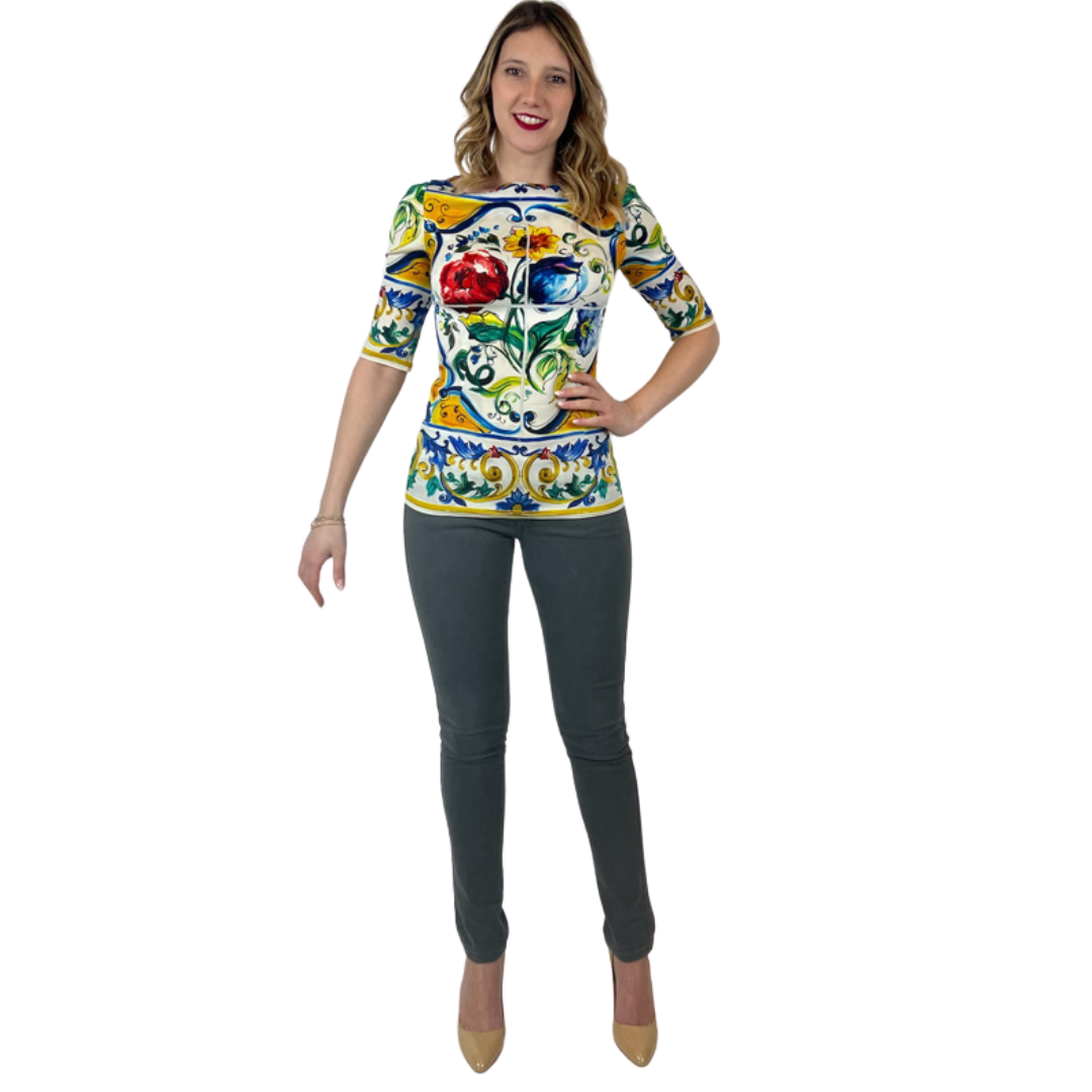DOLCE & GABBANA Casacca in seta con stampa maioliche