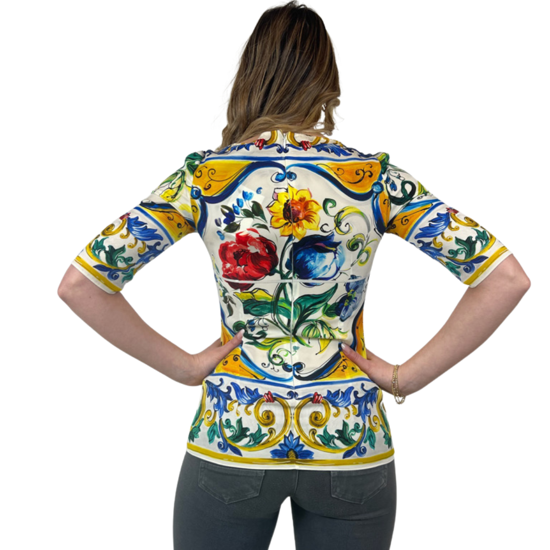DOLCE & GABBANA Casacca in seta con stampa maioliche