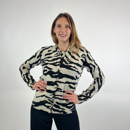 DOLCE & GABBANA Twin set in cashmere tigrato bianco e nero