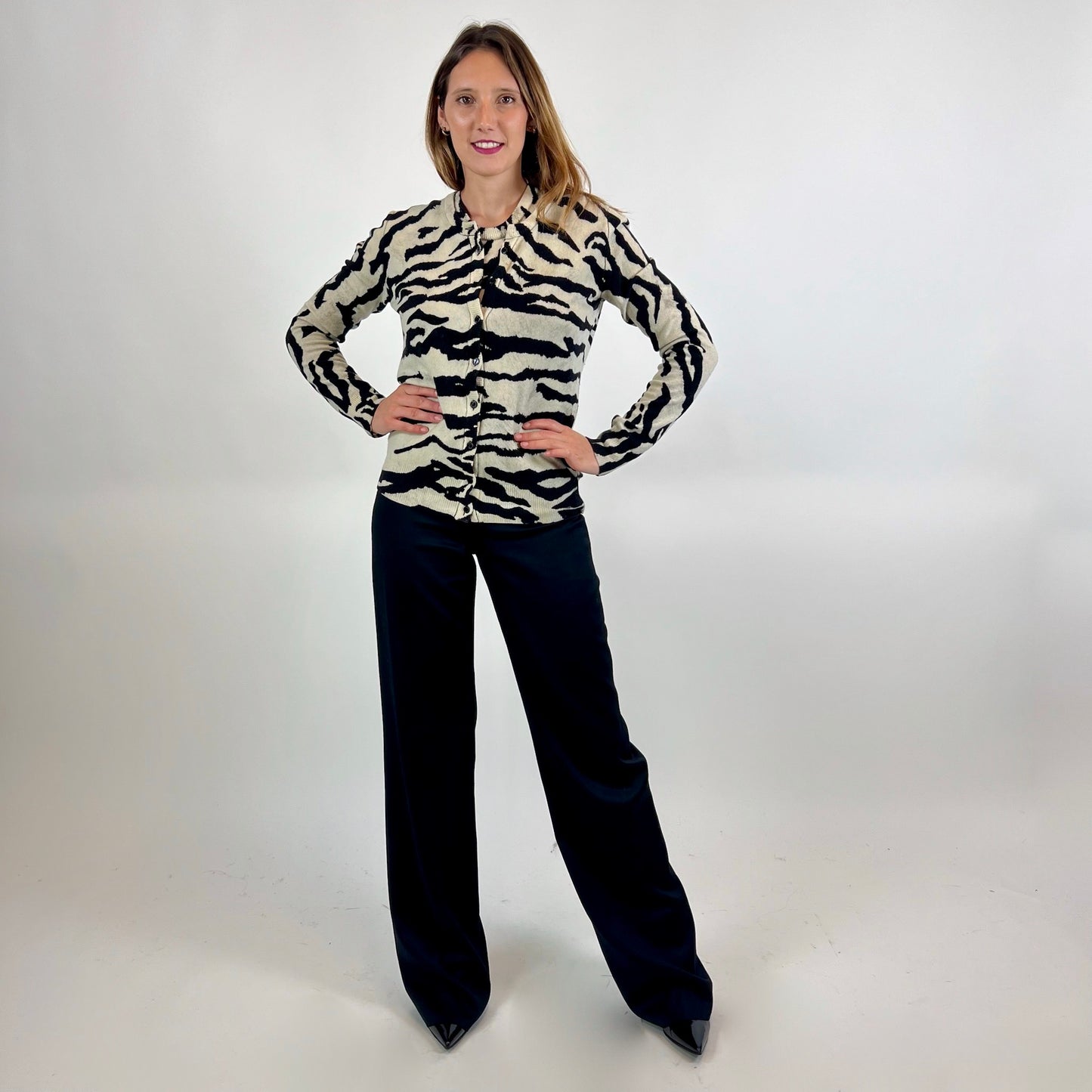 DOLCE & GABBANA Twin set in cashmere tigrato bianco e nero