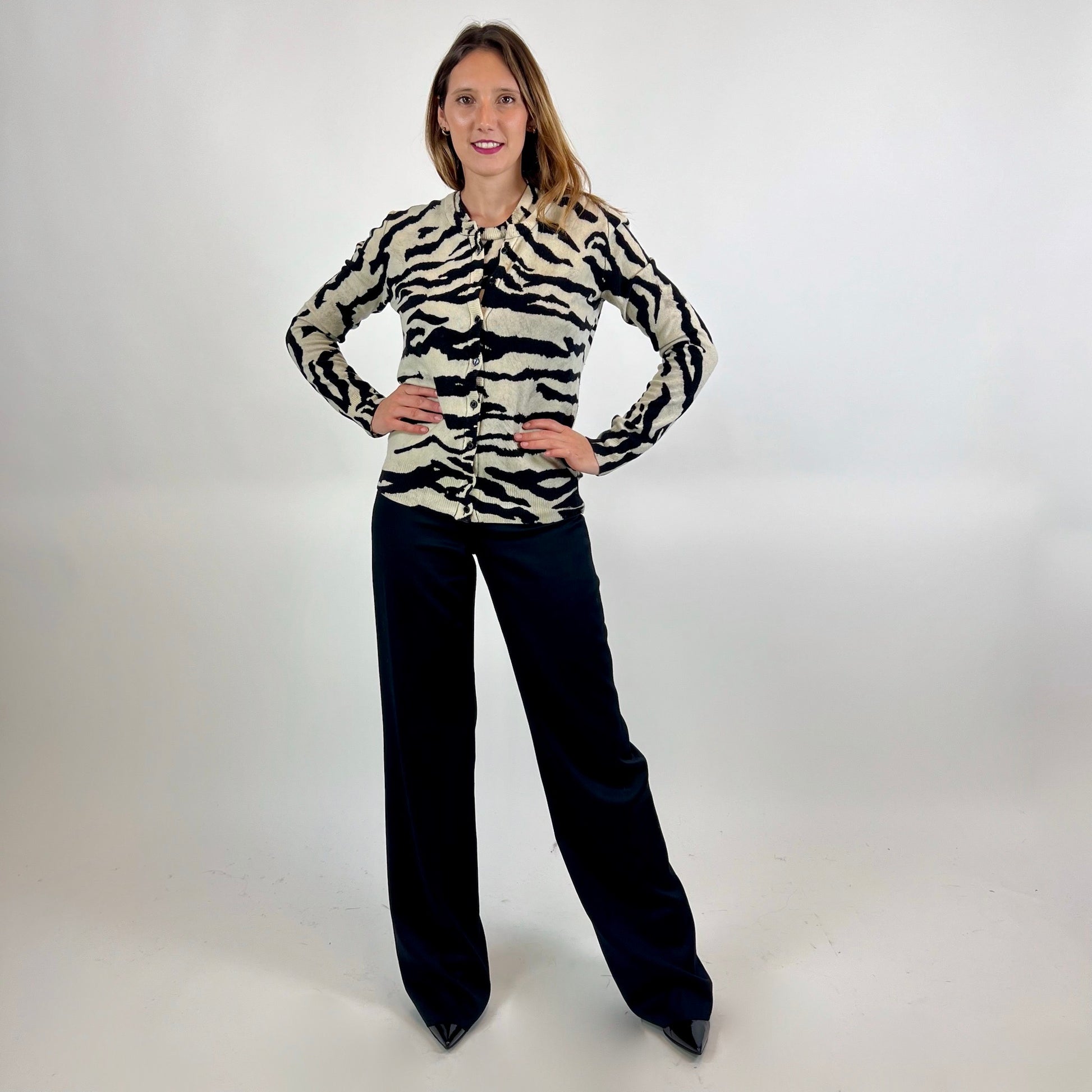 DOLCE & GABBANA Twin set in cashmere tigrato bianco e nero