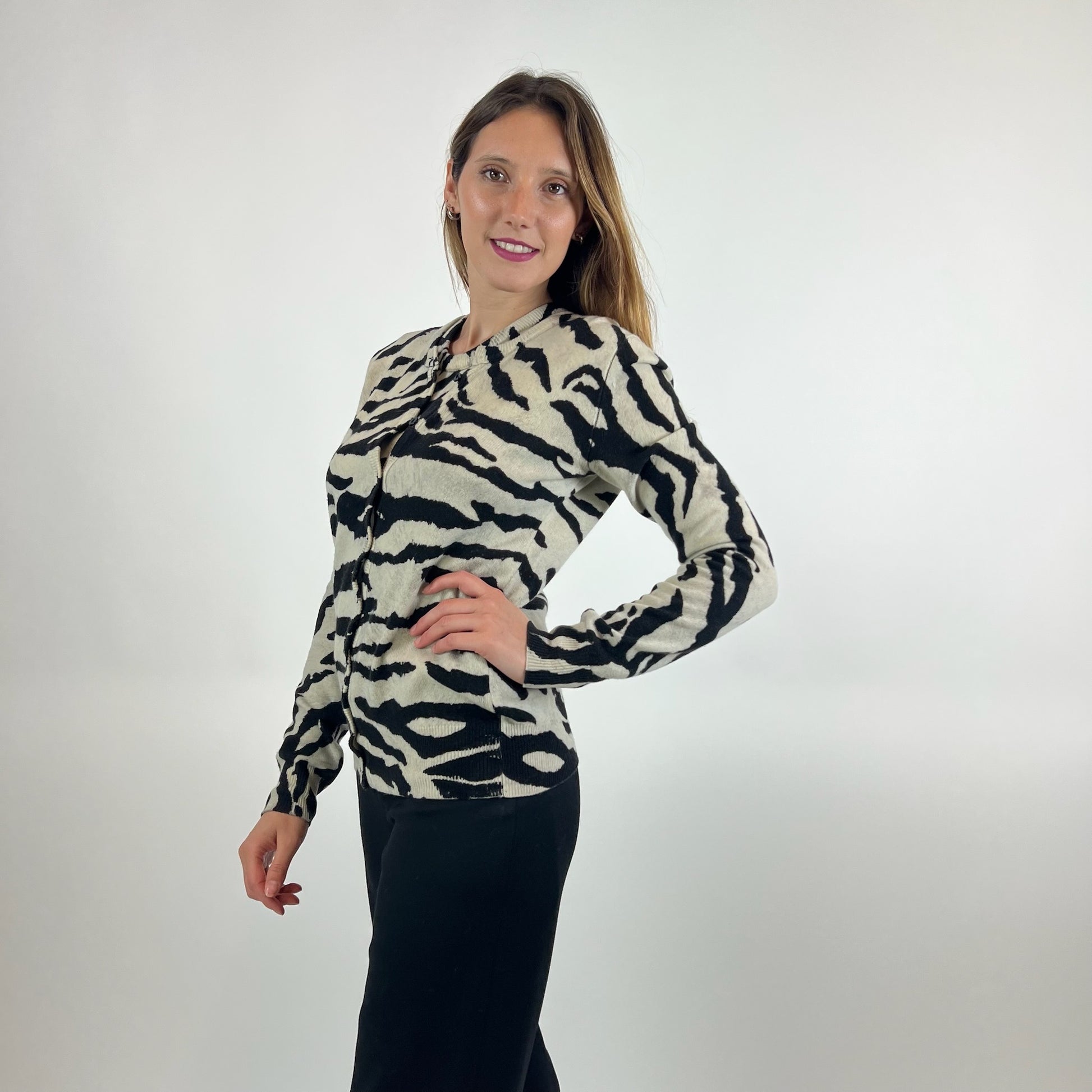 DOLCE & GABBANA Twin set in cashmere tigrato bianco e nero