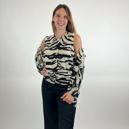 DOLCE & GABBANA Twin set in cashmere tigrato bianco e nero