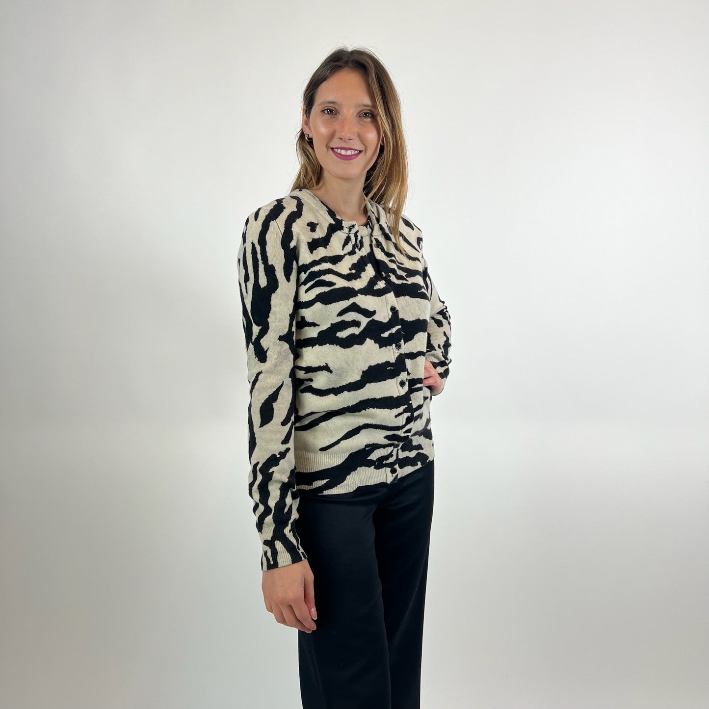 DOLCE & GABBANA Twin set in cashmere tigrato bianco e nero