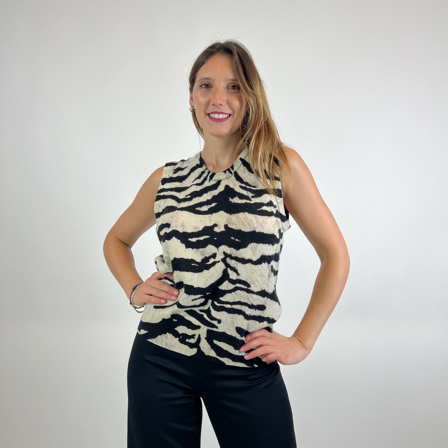 DOLCE & GABBANA Twin set in cashmere tigrato bianco e nero