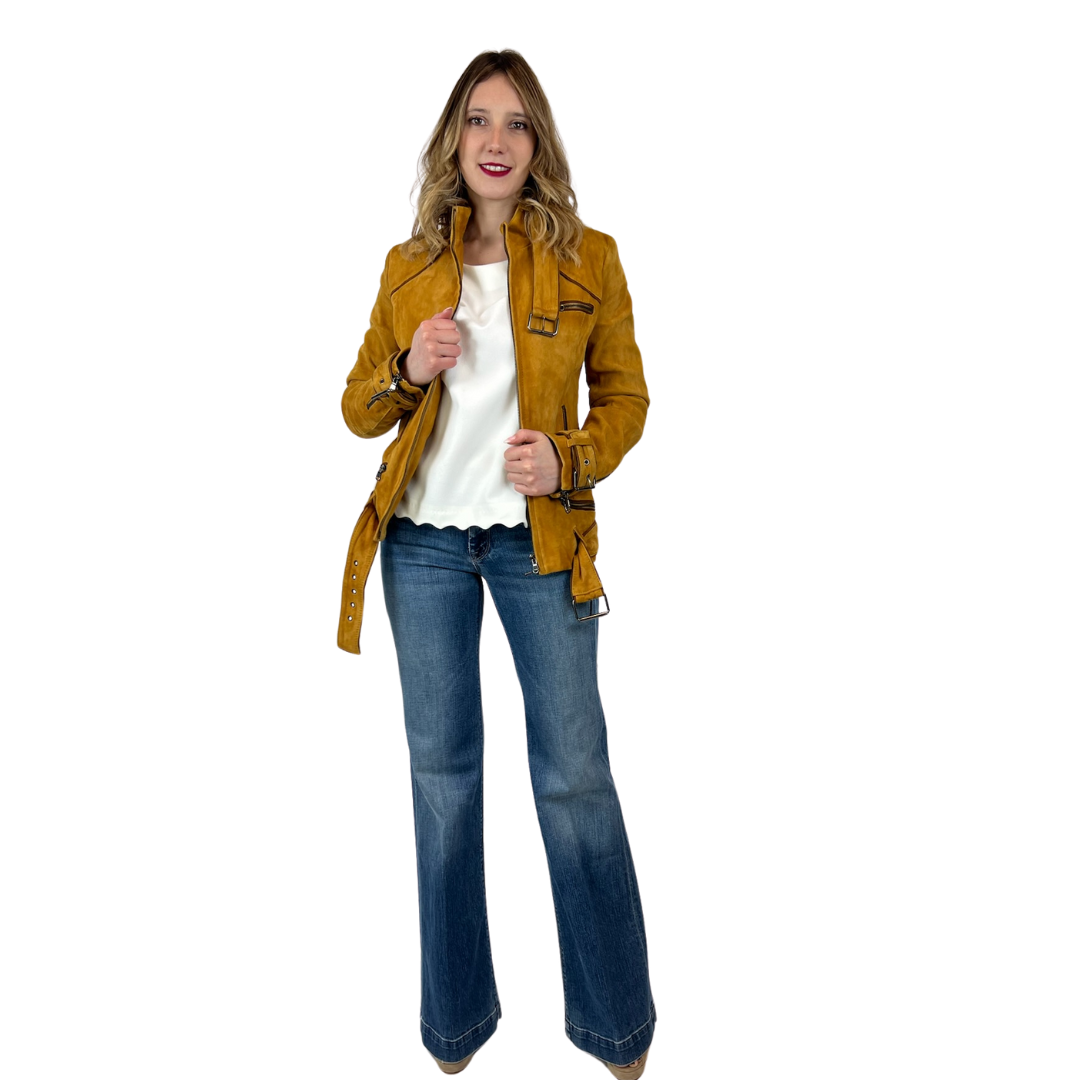 DON DUP Giacca giubbino in renna giallo ocra