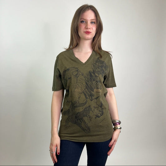 DSQUARED T-shirt verde militare stampa animali 