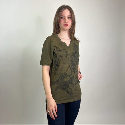DSQUARED T-shirt verde militare stampa animali 