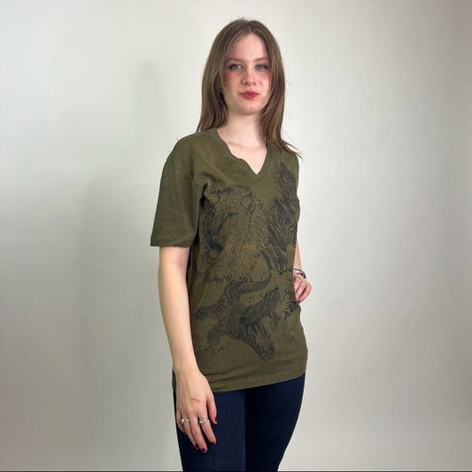 DSQUARED T-shirt verde militare stampa animali 