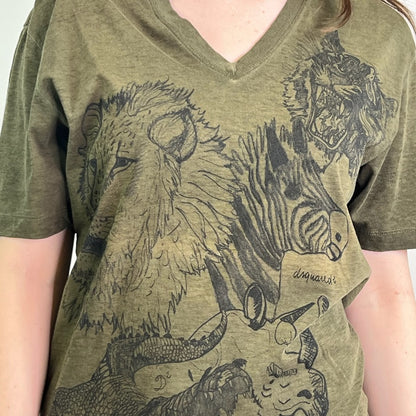 DSQUARED T-shirt verde militare stampa animali 