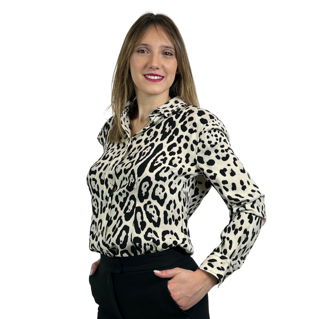 Dolce & Gabbana Camicia in seta maculata bianca e nera